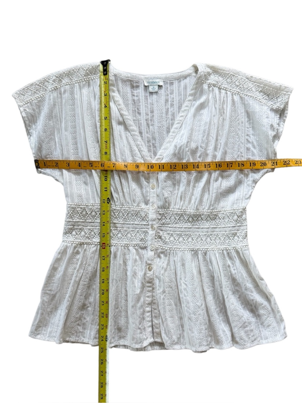 SUNDANCE Ivory Lace Button Front Peplum Blouse Size M - Picture 10 of 10